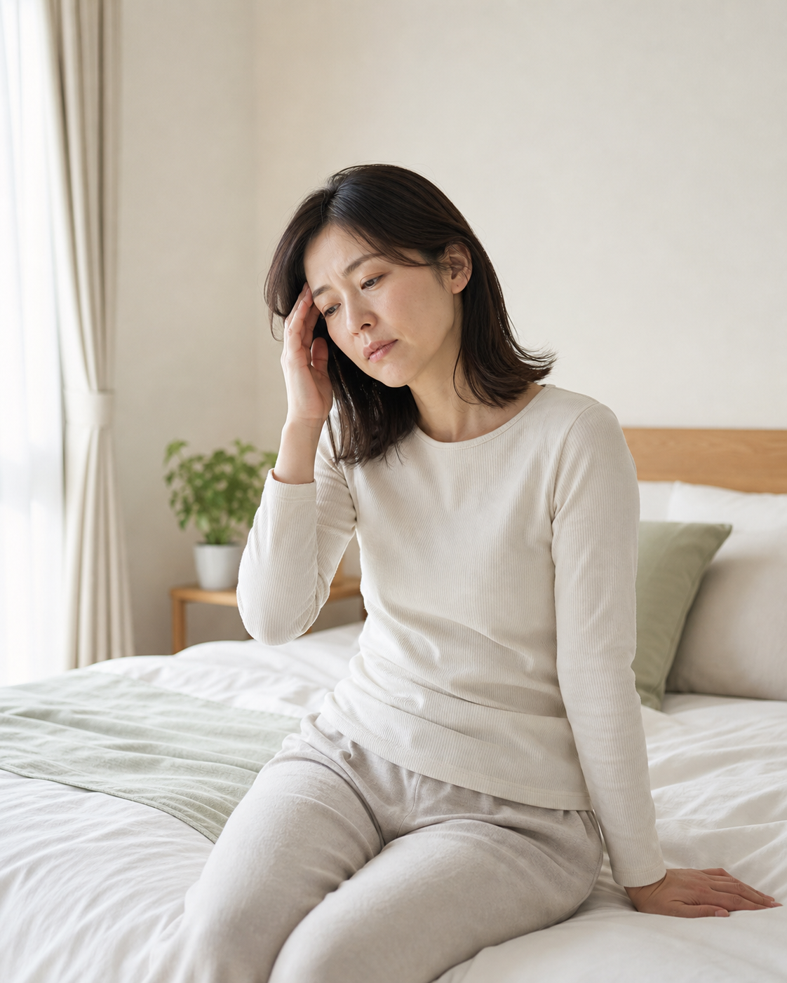 朝起きても疲れが残っている様子